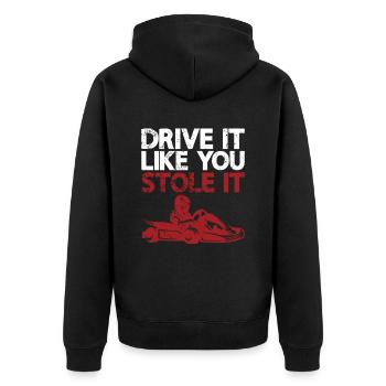 Geh Kart - Unisex Premium Bio Zip Hoodie - Schwarz - Hinten - Nico (187cm)
