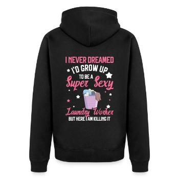 Wash workers - Unisex Premium Organic Zip Hoodie - black - Back - Nico (187cm)