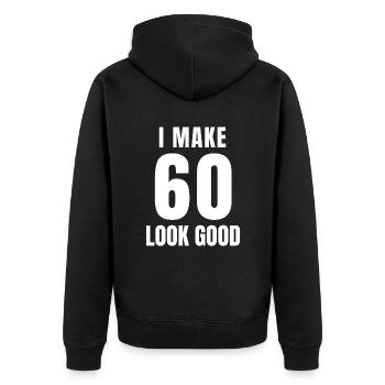 60 ans drôle 60e anniversaire citation 60 ans - Veste à capuche bio Premium Unisexe - noir - Dos - Nico (187cm)