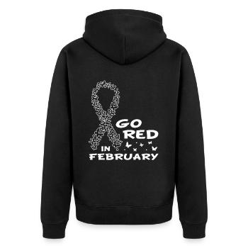 Gehen Sie Red Ribbon Herzkrankheitsbewusstsein - Unisex Premium Bio Zip Hoodie - Schwarz - Hinten - Nico (187cm)