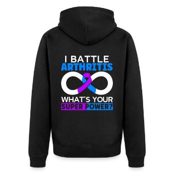 Ich kämpfe gegen Arthritis Was ist deine Superkraftkrankheit - Unisex Premium Bio Zip Hoodie - Schwarz - Hinten - Nico (187cm)