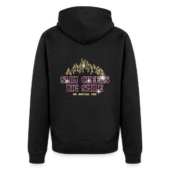 Cheers minces, grand sourire, pas de graisse buccale - Veste à capuche bio Premium Unisexe - noir - Dos - Nico (187cm)