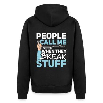 Die Leute rufen mich an, wenn sie die Mechanik kaputt machen - Unisex Premium Bio Zip Hoodie - Schwarz - Hinten - Nico (187cm)