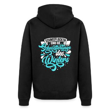 Schneeflocken sind die Schmetterlinge des Winters - Unisex Premium Bio Zip Hoodie - Schwarz - Hinten - Nico (187cm)