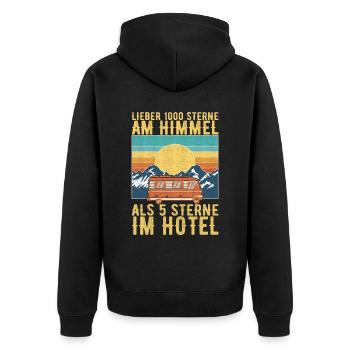 Camping Wohnmobil - Unisex Premium Bio Zip Hoodie - Schwarz - Hinten - Nico (187cm)