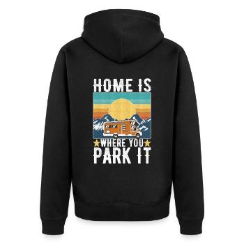 Camping Wohnmobil - Unisex Premium Bio Zip Hoodie - Schwarz - Hinten - Nico (187cm)