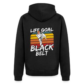 Lebensziel: Schwarzer Gürtel Schwarzgurt MMA Gur - Unisex Premium Bio Zip Hoodie - Schwarz - Hinten - Nico (187cm)