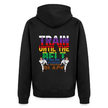 Train until the belt turns black MMA Gur - Unisex Premium Organic Zip Hoodie - black - Back - Nico (187cm)