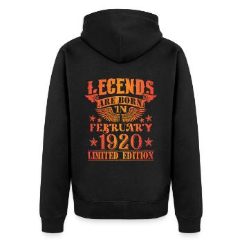 Geburtstag Februar 1920 Limited Edition Vintage - Unisex Premium Bio Zip Hoodie - Schwarz - Hinten - Nico (187cm)