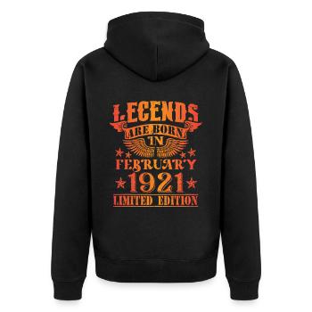 Geburtstag Februar 1921 Limited Edition Vintage - Unisex Premium Bio Zip Hoodie - Schwarz - Hinten - Nico (187cm)