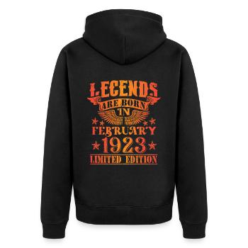 Birthday February 1923 Limited Edition Vintage - Unisex Premium Organic Zip Hoodie - black - Back - Nico (187cm)