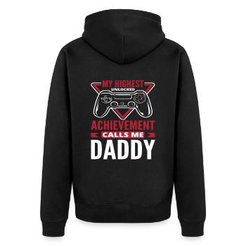 Vater Gamer Papa Kinder Vatertag - Unisex Premium Bio Zip Hoodie - Schwarz - Hinten - Nico (187cm)
