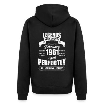 Legends Were Born In February 1961 Birthday - Unisex Premium Bio Zip Hoodie - Schwarz - Hinten - Nico (187cm)