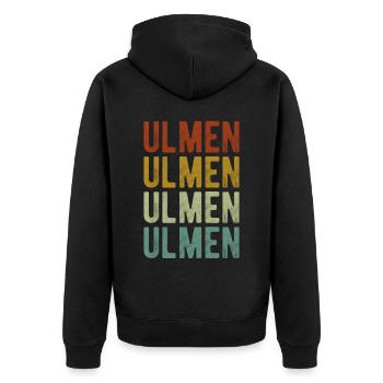 Ulmen Stadt Retro Vintage - Unisex Premium Bio Zip Hoodie - Schwarz - Hinten - Nico (187cm)
