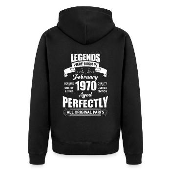 Les légendes sont nées en février 1970 anniversaire - Veste à capuche bio Premium Unisexe - noir - Dos - Nico (187cm)