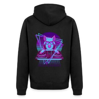Party Musik Techno Schwein Vaporwave DJ Schwein - Unisex Premium Bio Zip Hoodie - Schwarz - Hinten - Nico (187cm)