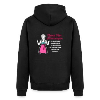Dirndl Meine Vier Stimmungen Schlaf Kaffee - Unisex Premium Bio Zip Hoodie - Schwarz - Hinten - Nico (187cm)