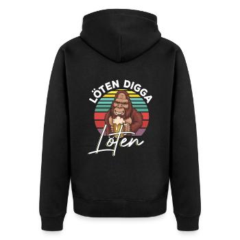 Löten Digga Löten Bigfoot Bier Saufen - Unisex Premium Bio Zip Hoodie - Schwarz - Hinten - Nico (187cm)