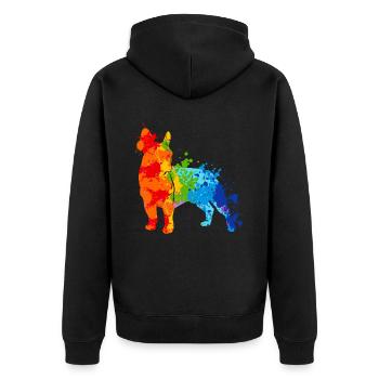Französische Bulldogge Splash Art - Unisex Premium Bio Zip Hoodie - Schwarz - Hinten - Nico (187cm)