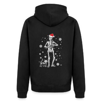 Skelett spielt Saxophon Katze Weihnachtsmütze - Unisex Premium Bio Zip Hoodie - Schwarz - Hinten - Nico (187cm)