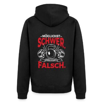 Möglichst Schwer Möglichst Falsch Bodybuilding - Unisex Premium Bio Zip Hoodie - Schwarz - Hinten - Nico (187cm)