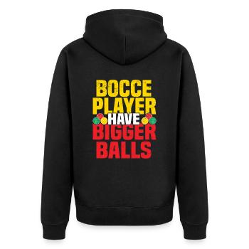 Boccia Petanque Boule Bocciaspieler Lyonnais - Unisex Premium Bio Zip Hoodie - Schwarz - Hinten - Nico (187cm)