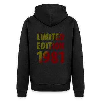 1981 Limited Edition Geburtstag Geschenk Frau Mann - Unisex Premium Bio Zip Hoodie - Schwarz - Hinten - Nico (187cm)