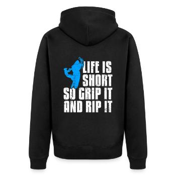 Das Leben Ist Kurz Schneemobil Motorschlitten - Unisex Premium Bio Zip Hoodie - Schwarz - Hinten - Nico (187cm)