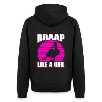 Braap Like A Girl Motorschlitten-schneemobilfahrer - Unisex Premium Bio Zip Hoodie - Schwarz - Hinten - Nico (187cm)