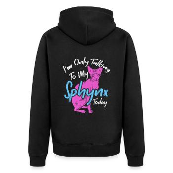 In conversation with my Sphynx Today Kitten Pet - Unisex Premium Organic Zip Hoodie - black - Back - Nico (187cm)