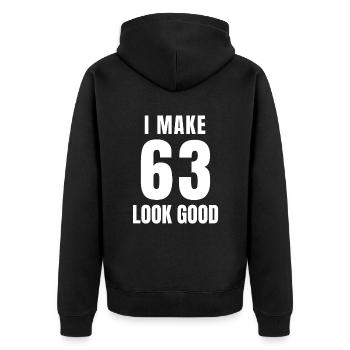 63 ans drôle 63e anniversaire citation 63 ans - Veste à capuche bio Premium Unisexe - noir - Dos - Nico (187cm)