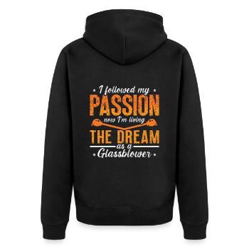 Glassblowing I Followed My Passion Now Glassmaker - Unisex Premium Bio Zip Hoodie - Schwarz - Hinten - Nico (187cm)