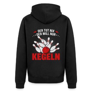 Kegler Bowling Der Macht Nix Der Will Nur Kegeln - Unisex Premium Bio Zip Hoodie - Schwarz - Hinten - Nico (187cm)