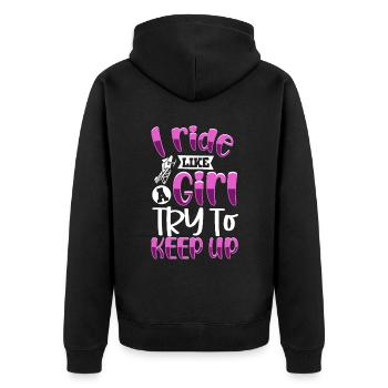 I ride like a girl - Schneemobil - Unisex Premium Bio Zip Hoodie - Schwarz - Hinten - Nico (187cm)