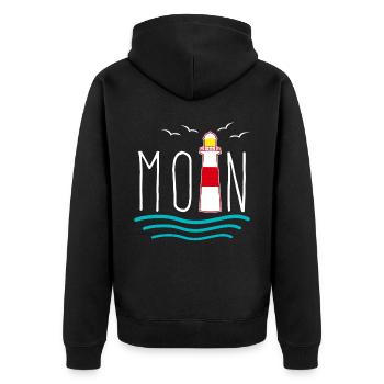 Moin Leuchtturm Norddeutschland - Unisex Premium Bio Zip Hoodie - Schwarz - Hinten - Nico (187cm)