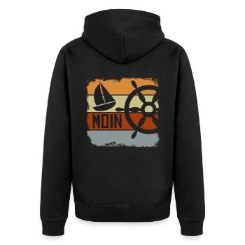 Moin Segeln Segelboot Retro Norddeutsch - Unisex Premium Bio Zip Hoodie - Schwarz - Hinten - Nico (187cm)