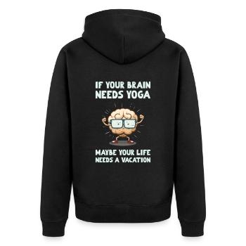 Brain Yoga, maybe your life needs a vacation - Unisex Premium Organic Zip Hoodie - black - Back - Nico (187cm)