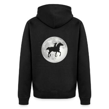 Vollmond - Pferd reiten - - Unisex Premium Bio Zip Hoodie - Schwarz - Hinten - Nico (187cm)