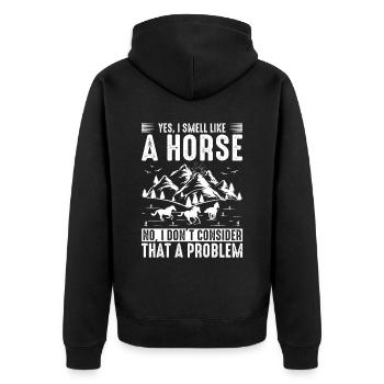 Ja, ich rieche nach Pferd Nein, ich sehe das nicht - Unisex Premium Bio Zip Hoodie - Schwarz - Hinten - Nico (187cm)