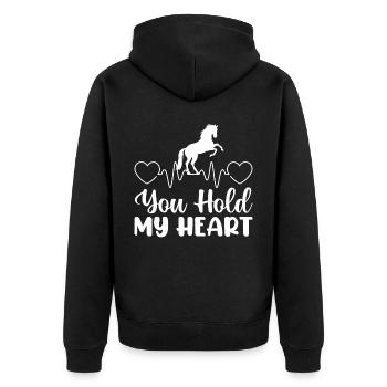 Du hast mein Herz gehalten - - Unisex Premium Bio Zip Hoodie - Schwarz - Hinten - Nico (187cm)