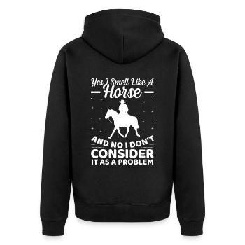 Ja, ich rieche wie ein Pferd und nein, ich betrach - Unisex Premium Bio Zip Hoodie - Schwarz - Hinten - Nico (187cm)