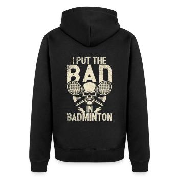 Badminton Lustiger Spruch Herren Badminton Design - Unisex Premium Bio Zip Hoodie - Schwarz - Hinten - Nico (187cm)