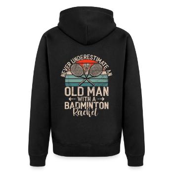 Badminton Lustiger Spruch Herren Badminton Design - Unisex Premium Bio Zip Hoodie - Schwarz - Hinten - Nico (187cm)