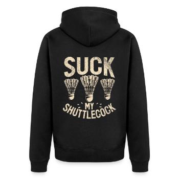 Badminton Lustiger Spruch Herren Badminton Design - Unisex Premium Bio Zip Hoodie - Schwarz - Hinten - Nico (187cm)