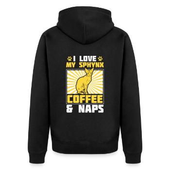 Sphynx-kaffee Und - Unisex Premium Bio Zip Hoodie - Schwarz - Hinten - Nico (187cm)
