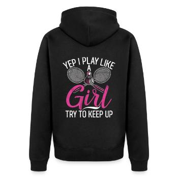 Badminton Lustiger Spruch Herren Badminton Design - Unisex Premium Bio Zip Hoodie - Schwarz - Hinten - Nico (187cm)