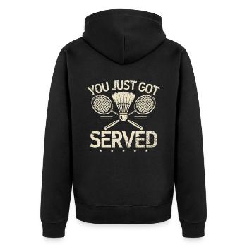 Badminton Lustiger Spruch Herren Badminton Design - Unisex Premium Bio Zip Hoodie - Schwarz - Hinten - Nico (187cm)
