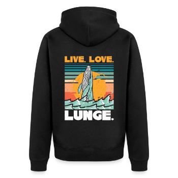Live. Love. Lunge. - Whale - Unisex Premium Bio Zip Hoodie - Schwarz - Hinten - Nico (187cm)