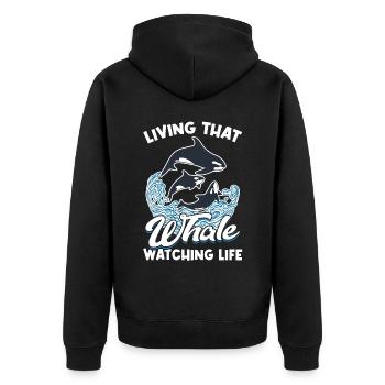 Living That Whale Watching Life - Unisex Premium Bio Zip Hoodie - Schwarz - Hinten - Nico (187cm)