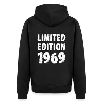 1969 édition limitée anniversaire cadeau femme mari - Veste à capuche bio Premium Unisexe - noir - Dos - Nico (187cm)